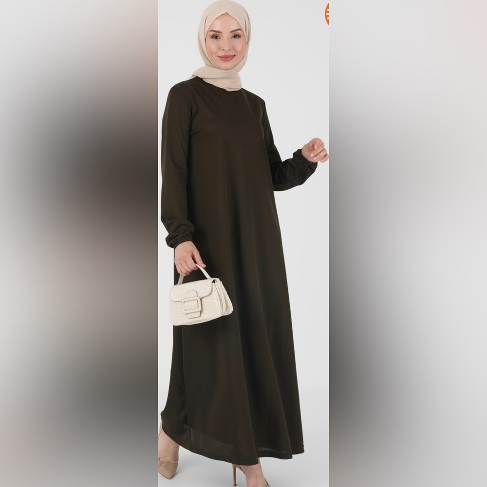Khaki Green Long Modest Dress